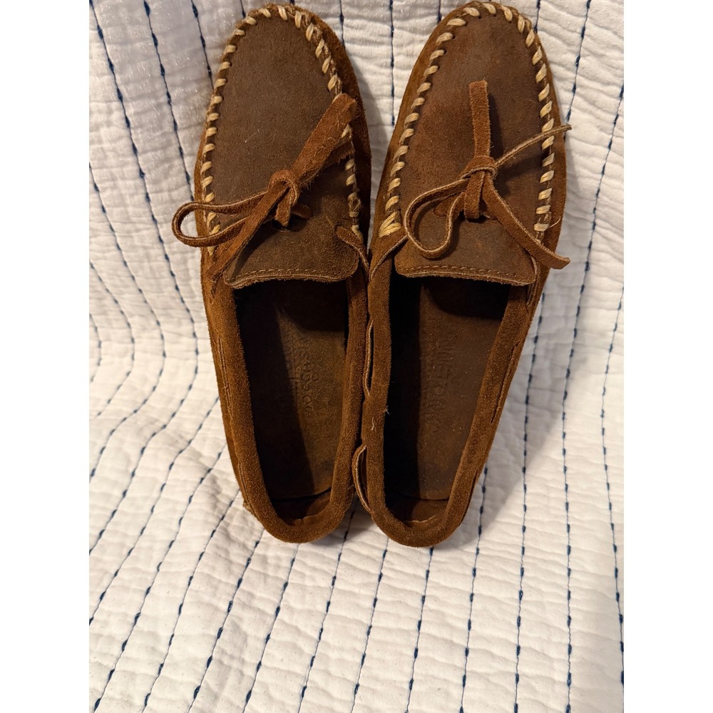 Minnetonka Brown Suede Driving Moccasins Whipstitch Loafers Women Shoes